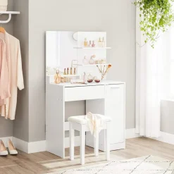 Parya Home kaptafel met spiegel - 1 lade - 2 legplanken - wit Clearance