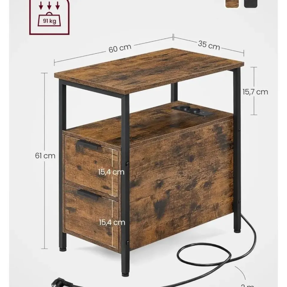 Parya Home Nachtkastje met Stekkerdoos Bruin Hot