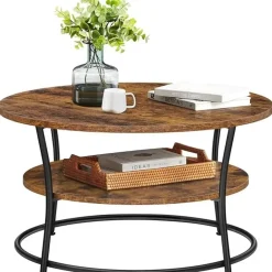 Parya Home Salontafel rond, Woonkamertafel, Sofatafel met plank Sale