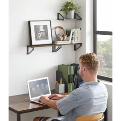 Parya Home Set van 3 Boekenplanken in Vintage Hout Wandplank Industrieel