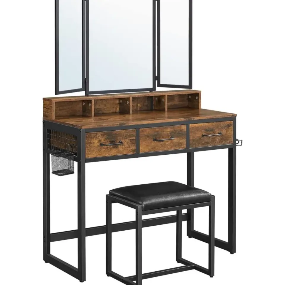 Parya Home Vintage Kaptafel met 3-delige met klapspiegel Outlet