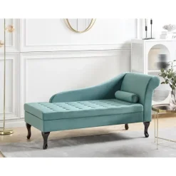 Beliani PESSAC - Chaise longue - Groenblauw - Rechterzijde - Fluweel Best
