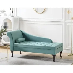 Beliani PESSAC - Chaise longue - Groenblauw - Linkerzijde - Fluweel New