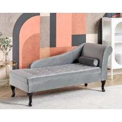 Beliani PESSAC - Chaise longue - Lichtgrijs - Rechterzijde - Fluweel