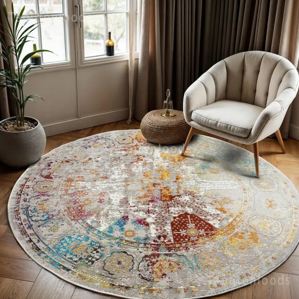 Muratap Picasso Feraghan Vintage Rond Vloerkleed Multi / Beige Laagpolig - 200 CM ROND New