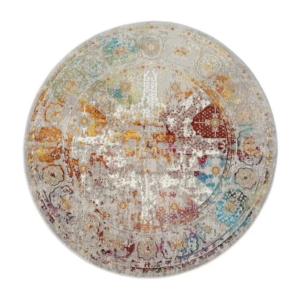 Muratap Picasso Feraghan Vintage Rond Vloerkleed Multi / Beige Laagpolig - 240 CM ROND Sale