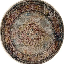 Muratap Picasso Keshan Vintage Rond Vloerkleed Multi / Beige Laagpolig - 200 CM ROND