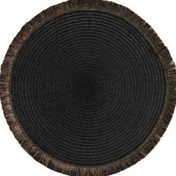 Leen Bakker Placemat Zoë met franjes - zwart - Ø35 cm Sale