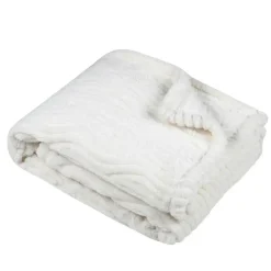 Stof Plaid/bankdeken Columbia - ivoor wit - 180x220 cm - waves motief