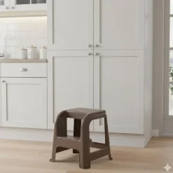 PlasticForte Opstapkrukje - 2 tredes - bruin - 45 cm Outlet