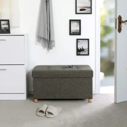 Merkloos Poef - opvouwbaar - met poten - stof - 76 cm - donkergrijs Discount