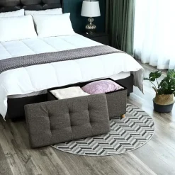 Merkloos Poef - opvouwbaar - met poten - stof - 76 cm - donkergrijs Discount