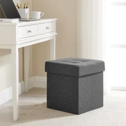 Merkloos Poef - opvouwbaar - zonder poten - stof - 38 cm - donkergrijs Clearance