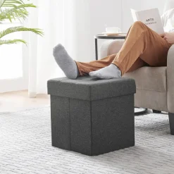 Merkloos Poef - opvouwbaar - zonder poten - stof - 38 cm - donkergrijs Clearance