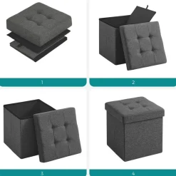 Merkloos Poef - opvouwbaar - zonder poten - stof - 38 cm - donkergrijs Clearance