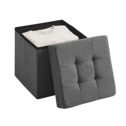 Merkloos Poef - opvouwbaar - zonder poten - stof - 38 cm - donkergrijs Clearance