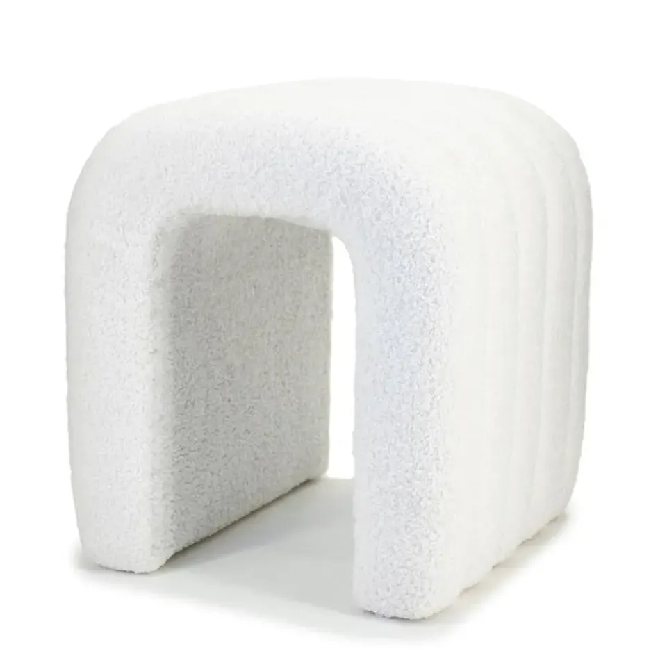 Giga Meubel Poef Bouclé Beige - Zithoogte 45 cm - Japandi Stijl Hot