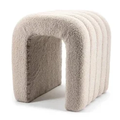 Giga Meubel Poef Bouclé Taupe - Zithoogte 45 cm - Japandi Stijl New