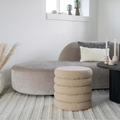 House Nordic Poef Grijs - Ø44x44cm - Ronde Poef - Poef Brooklyn Discount