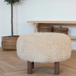 House Nordic Poef Lichtbruin Stof - Zithoogte 33cm - Ø50x33cm - Inverness Hot