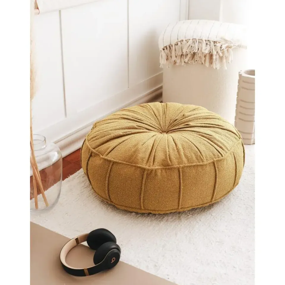Arabic House Poef Rond - Teddy Geel - Zitkussen - 60x60x20cm - Vintage Sale