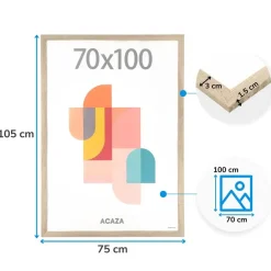 Merkloos Poster Lijst - Kader voor Foto's van 70 x 100 cm, MDF Hout - Lichte eik Kleur Best