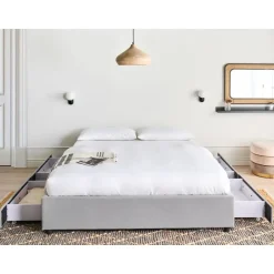 Beliani PRADES - Bed met opbergruimte - Lichtgrijs - 160 x 200 cm - Polyester New