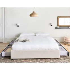 Beliani PRADES - Bed met opbergruimte - Lichtbeige - 140 x 200 cm - Polyester
