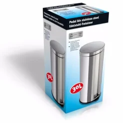 Merkloos Prullebak/pedaalemmer - 30 liter - 64 x 36 x 30cm - chroomkleurig Hot