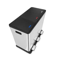 IVOL Prullenbak met 3 vakken – RVS – 45L New