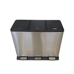 IVOL Prullenbak met 3 vakken – RVS – 45L New