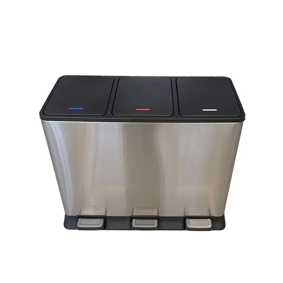 IVOL Prullenbak met 3 vakken – RVS – 45L New