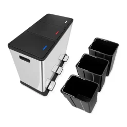 IVOL Prullenbak met 3 vakken – RVS – 45L New