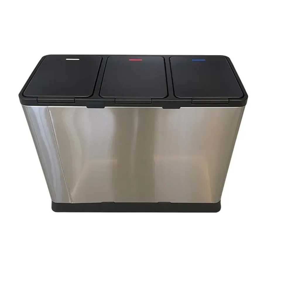 IVOL Prullenbak met 3 vakken – RVS – 45L New