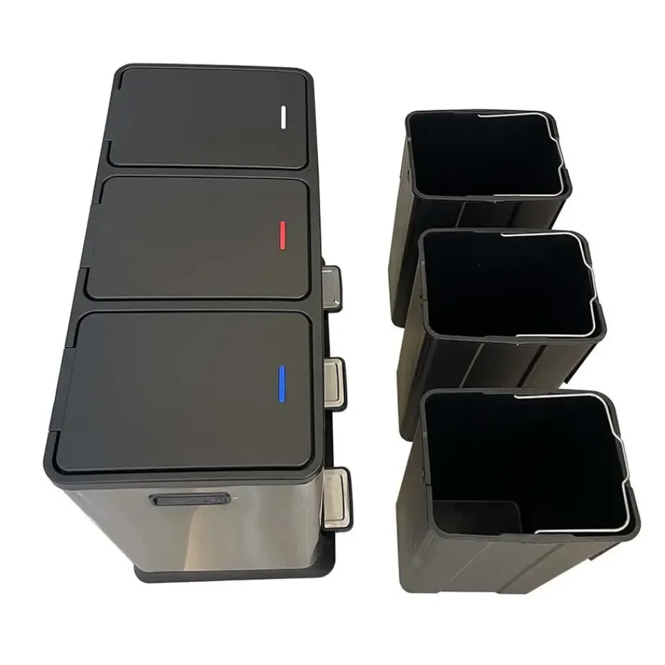 IVOL Prullenbak met 3 vakken – RVS – 45L New