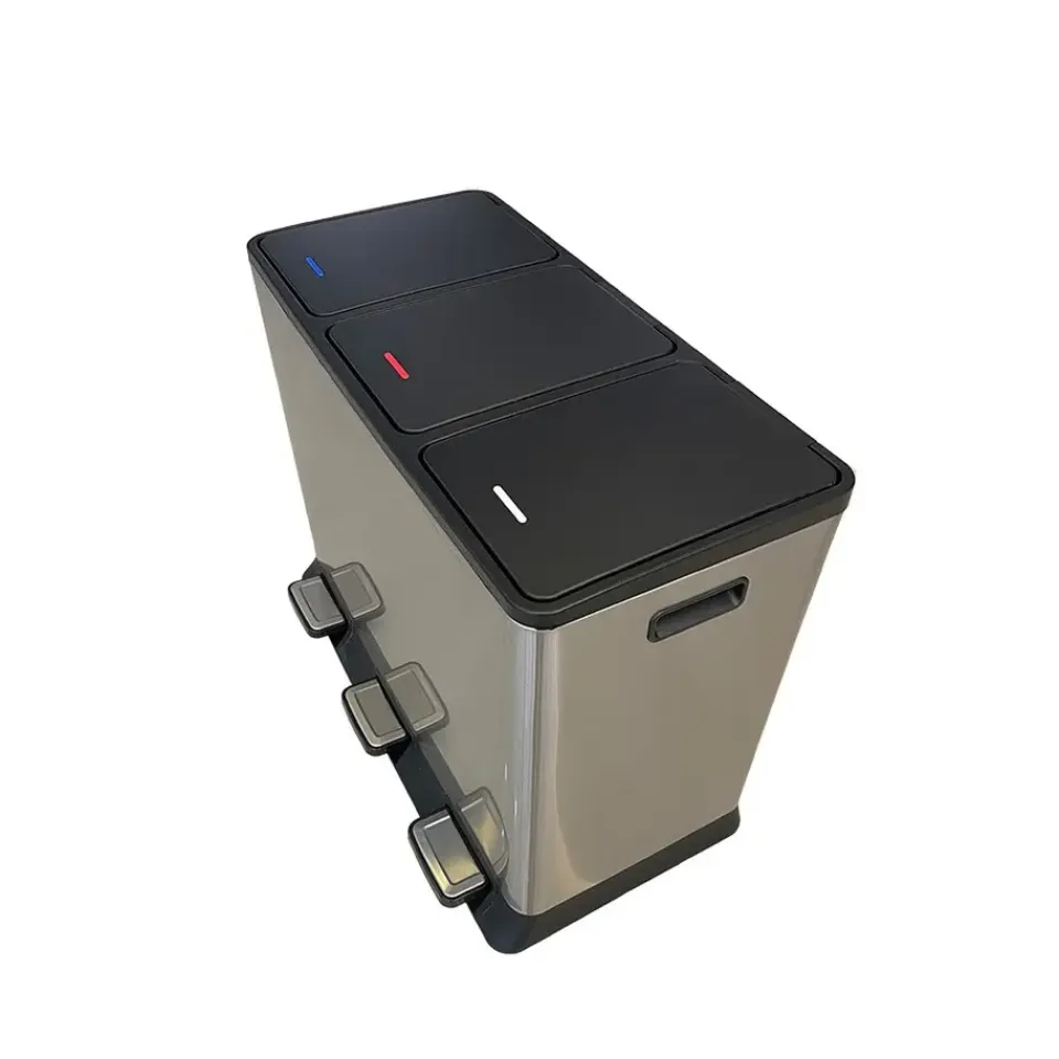 IVOL Prullenbak met 3 vakken – RVS – 45L New