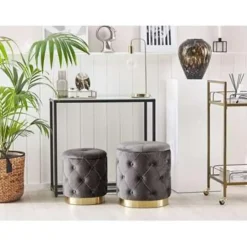 Beliani PUEBLO - Poef - Grijs - 40/33 cm - Fluweel Online