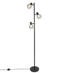 QAZQA Design vloerlamp zwart 3-lichts verstelbaar - Mesh - Zwart Online