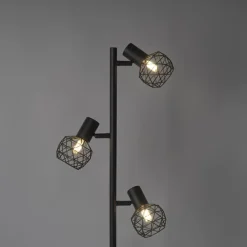 QAZQA Design vloerlamp zwart 3-lichts verstelbaar - Mesh - Zwart Online