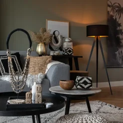 QAZQA Vloerlamp met kap zwart en gouden binnenkant - Tripe Online