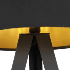 QAZQA Vloerlamp met kap zwart en gouden binnenkant - Tripe Online