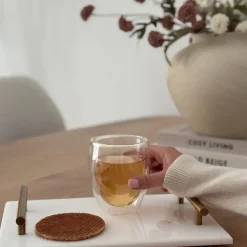 QUVIO Dienblad met gouden hendels - Marmer - Wit Sale