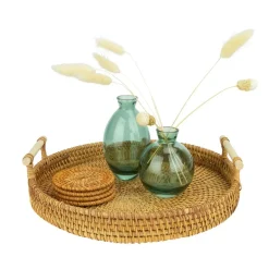 QUVIO Dienblad met handvaten rond - 28 cm - Rotan Best