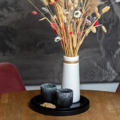 QUVIO Houten dienblad rond - Zwart - 27 cm Clearance