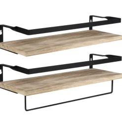 QUVIO Houten wandplank met metalen stang voor keuken Outlet