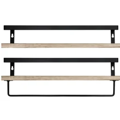 QUVIO Houten wandplank met metalen stang voor keuken Outlet