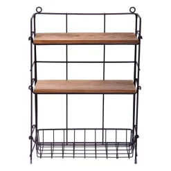 QUVIO Keukenrek wand staal en hout - Zwart en bruin Clearance