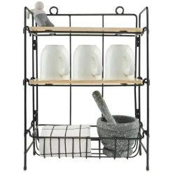 QUVIO Keukenrek wand staal en hout - Zwart en bruin Clearance