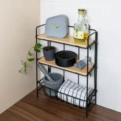 QUVIO Keukenrek wand staal en hout - Zwart en bruin Clearance