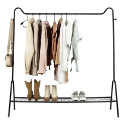QUVIO Kledingrek met schoenen opbergruimte - Metaal - Zwart Best